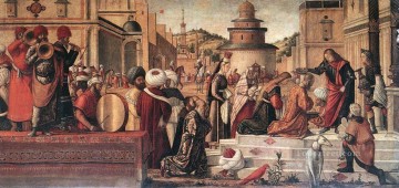 three women at the table by the lamp Painting - The Baptism of the Selenites Vittore Carpaccio